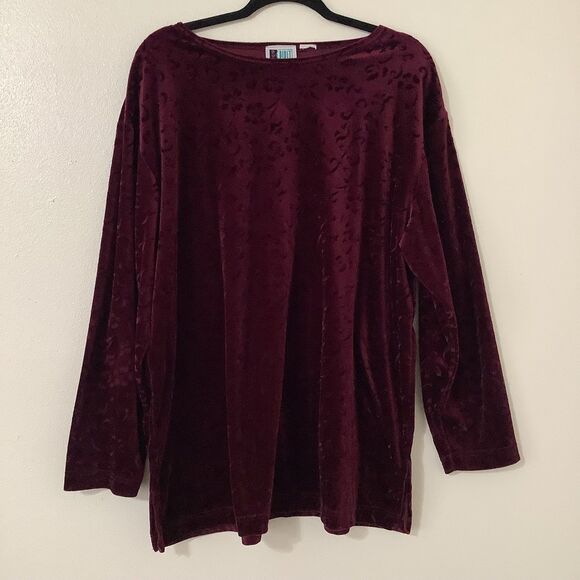 Vintage 90s Floral Velvet Burgundy Whimsigoth Witch Dark Feminine Long Sleeve 2X - Picture 1 of 7
